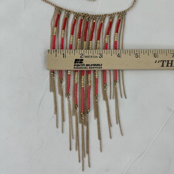 Boho-Chic Fringe Necklace Multicolor Beads Gold Tone Chains By Claires 19" -21" - Picture 6 of 7